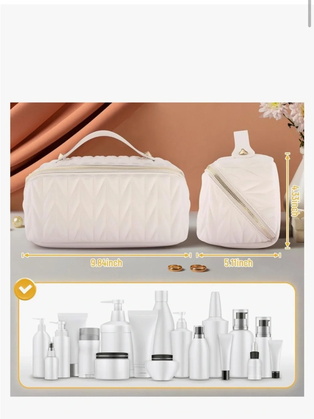 Quilted Handle Cosmetic Case - Cream - Picture 6 of 9